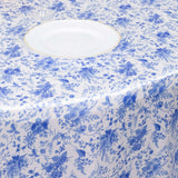 120" White Blue Seamless Satin Round Tablecloth in French Toile Floral Pattern