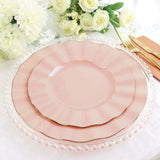 10 Pack | 11 Blush Rose Gold Disposable Dinner Plates With Gold Ruffled Rim, Plastic Party Plates