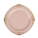 10 Pack | 10inch Blush Rose Gold Leaf Embossed Baroque Plastic Dinner Plates