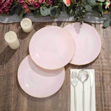 10 Pack | 8inch Glossy Blush Rose Gold Round Plastic Salad Plates With Gold Rim