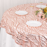 72x72inch Blush Rose Gold Wave Mesh Square Table Overlay With Embroidered Sequins