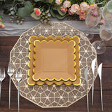 25 Pack | 7 Square Natural Brown Paper Salad Plates With Gold Scalloped Rim, Party Plates