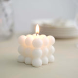 White Bubble Cube Long Burning Paraffin Wax Candle Set, Unscented Decorative Pillar Candle Gift