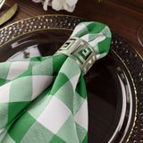 5 Pack | Green/White Buffalo Plaid Cloth Dinner Napkins, Gingham Style | 15x15Inch