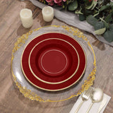 25 Pack | 8inch Burgundy Sunray Gold Rimmed Dessert Appetizer Paper Plates, Disposable