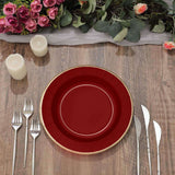 25 Pack | 10inch Burgundy Sunray Gold Rimmed Serving Dinner Paper Plates, Disposable Party Plates