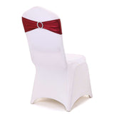 5 pack Metallic Burgundy Spandex Chair Sashes With Attached Round Diamond Buckles