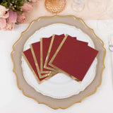 50 Pack Burgundy Disposable Cocktail Napkins with Gold Foil Edge