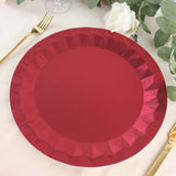 12inch Round Burgundy Geometric Foil Paper Charger Plates, Disposable Serving Trays - 400 GSM