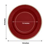 25 Pack | 10inch Burgundy Sunray Gold Rimmed Serving Dinner Paper Plates, Disposable Party Plates