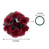 4 Pack | 3inches Burgundy Artificial Silk Rose Flower Candle Ring Wreaths