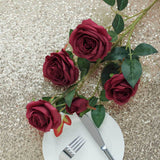 2 Bouquets | 33inches Tall Burgundy Artificial Silk Rose Flower Bush Stems