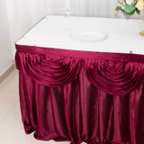 14ft Burgundy Pleated Satin Double Drape Table Skirt