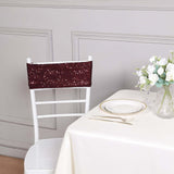 5 Pack | Burgundy 6inch x 15inch Sequin Spandex Chair Sashes, Stretch Fitted Chair Sashes