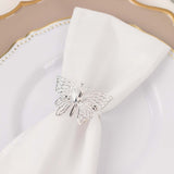 4 Pack | Silver Metal Butterfly Napkin Rings, Decorative Laser Cut Cloth Napkin Holders