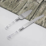 2 Set | Stainless Steel Knife and Server Party Favors Set With Clear Acrylic Handle | Free Gift Box 