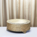 14inch Round Gold Embossed Cake Stand Riser, Matte Metal Cake Pedestal