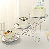 3-Tier Silver Cascading Metal Cupcake Stand With Round Mirror Trays, Cake Holder Dessert