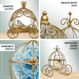 11Inch Gold Wrought Iron Cinderella Carriage Candle Holder or Card Display