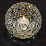 4inch Round Gold Crystal Beaded Metal Votive Tealight Candle Holder, Multipurpose Table Vase