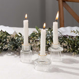 Set of 6 Clear Ribbed Crystal Glass 3inch Taper Candle Holders