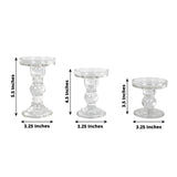 Set of 3 Clear Premium Glass Taper Candle Holders with Round Candle Tray