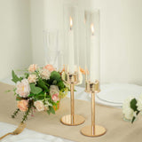 2 Pack | 16inch Gold Metal Glass Candle Stands, Candlestick Holders With Chimney Candle Shades