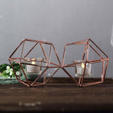 11" Rose Gold Geometric Candle Holder Set | Linked Metal Geometric Centerpieces with Votive Glass Holders