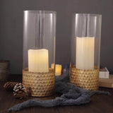 2 Pack | 12inch Glass Cylinder Vases with Gold Honeycomb Base | Glass Candle Holder Set