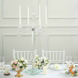 36inc | 4 Arm Premium Crystal Glass Taper Candle Holder Candelabra with Chandelier Chains