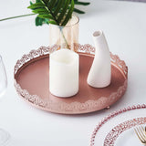 12inch Blush/Rose Gold Premium Metal Decorative Vanity Serving Tray, Round With Embellished Rims