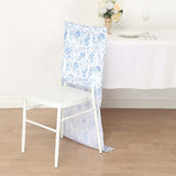 White Blue Satin Chiavari Chair Slipcover in French Toile Floral Print