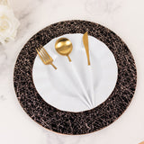 6 Pack Black Glitter Acrylic Charger Plates with Gold Abstract Lines Pattern