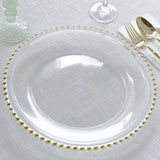 8 Pack | 12inch Gold Beaded Round Glass Charger Plates, Event Tabletop Decor