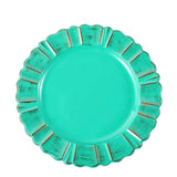 13inch Round Turquoise Acrylic Plastic Charger Plates With Gold Brushed Wavy Scalloped Rim