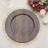 6 Pack | 13inch Dark Brown Rustic Faux Wood Plastic Charger Plates