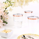 12 Pack | 10oz Rose Gold Rim Clear Plastic Party Cups, Disposable Tumblers