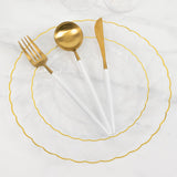 10 Pack 7.5inch Clear Gold Flair Rim Disposable Salad Plates, Plastic Dessert Appetizer Plates