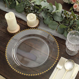 10 Pack | 10inch Clear / Gold Beaded Rim Disposable Dinner Plates