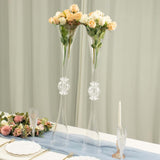 2 Pack | 31inch Clear Crystal Embellishment Trumpet Flower Vase, Reversible Plastic Centerpiece