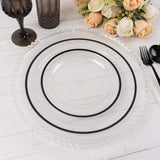 10 Pack Clear Regal Disposable Salad Plates With Black Rim, 7inch Round Plastic Appetizer