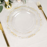 10 Pack | 7inch Gold Vintage Rim Clear Disposable Salad Plates With Embossed Scalloped Edges