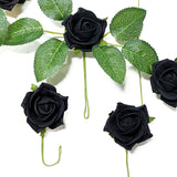 24 Roses | 2inch Black Artificial Foam Flowers With Stem Wire and Leaves
