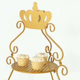 3 Tier Round Gold Metal Cupcake Stand with Crown Top, 32inch Tall Dessert Display Cake Stand