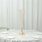 2 Pack | Gold 32Inch Tall Crystal Beaded Trumpet Vase Set, Table Centerpiece