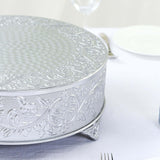 14inch Round Silver Embossed Cake Stand Riser, Matte Metal Cake Pedestal