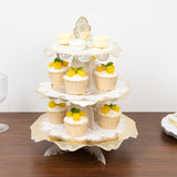 2-Pack 3-Tier Cupcake Display Stands with Vintage Floral Pattern, White Gold Round Cardboard Dessert