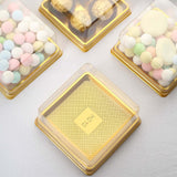 50 Pack | Clear / Gold Square Mini Plastic Cupcake Party Favor Boxes