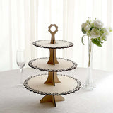 3-Tier Natural Wooden Cake Stand Table Centerpiece with Floral Edge, 16inch Rustic Round Cupcake