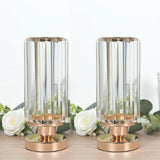 2 Pack Crystal Pendant Hurricane Candle Holders, Elegant Cylinder Design for Pillar